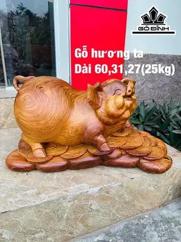 Tượng Heo Phong Thủy Gỗ Hương Cao 60 Ngang 31 Sâu 27 (cm)