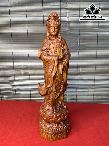 Tượng Phật Bà Quan Âm Gỗ Hương Cao 40 Ngang 10 Sâu 10 (cm)