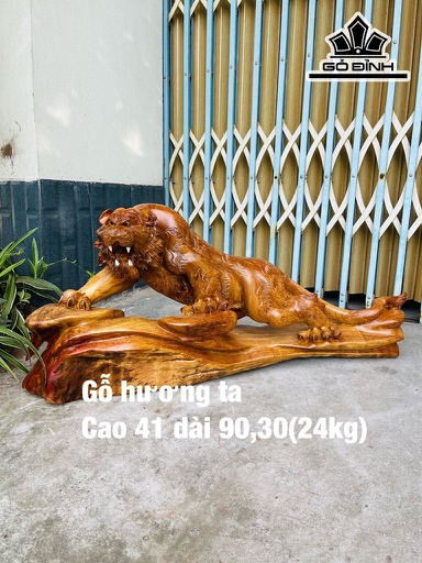 Tượng Hổ Phong Thủy Gỗ Hương Cao 41 Ngang 90 Sâu 30 (cm)