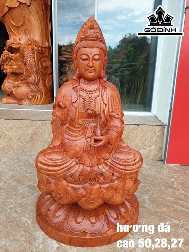 Tượng Phật Bà Quan Âm Gỗ Hương Cao 50 Ngang 28 Sâu 27 (cm)