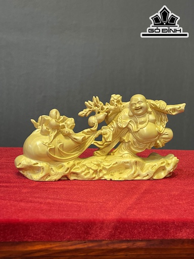 Tượng Phật Di Lặc Gỗ Hoàng Dương Ngang 14 Cao 7 Sâu 4 (cm)