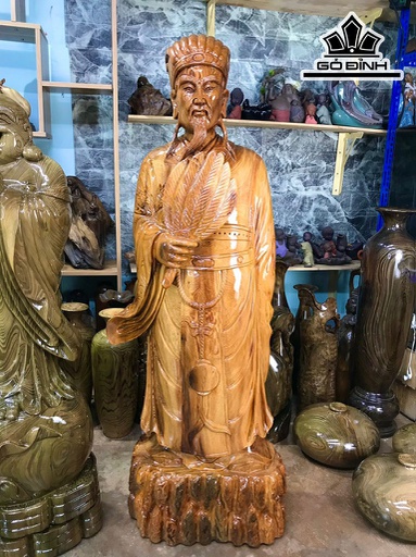 Tượng Gia Cát Lượng Gỗ Thủy Tùng Cao 106 Ngang 40 Sâu 26 (cm)
