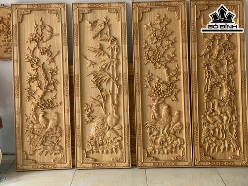 Tranh Tứ Quý Gỗ Pơ Mu Cao 40 Ngang 120 Sâu 4 (cm)