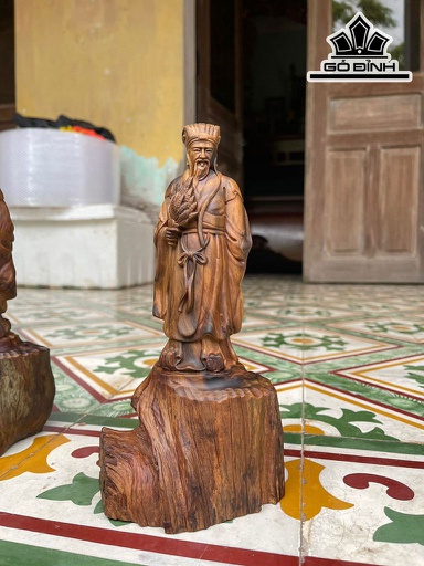 Tượng Gia Cát Lượng Gỗ Bách Xanh Cao 24 Ngang 12 Sâu 9 (cm)