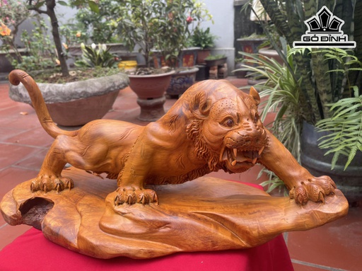 Tượng Hổ Phong Thủy Gỗ Hương Cao 24 Ngang 63 Sâu 25 (cm)