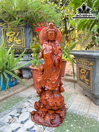 Tượng Quán Thế Âm Bồ Tát Gỗ Sưa Cao 44 Ngang 20 Sâu 15 (cm)