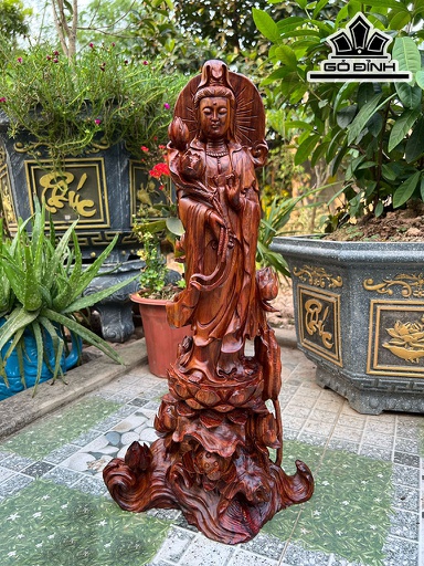 Tượng Quán Thế Âm Bồ Tát Gỗ Sưa Cao 55 Ngang 29 Sâu 14 (cm)