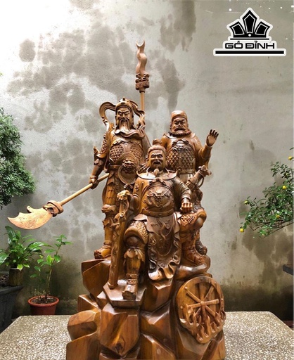 Tượng Tam Anh Gỗ Bách Xanh Cao 100 Ngang 52 Sâu 43 (cm)