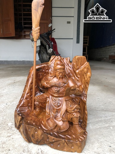 Tượng Quan Công Gỗ Bách Xanh Cao 34 Ngang 34 Sâu 32 (cm)