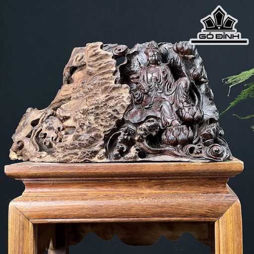 Tượng Phật Bà Quan Âm Gỗ Nu Trắc Cao 17 Ngang 37 Sâu 26 (cm)