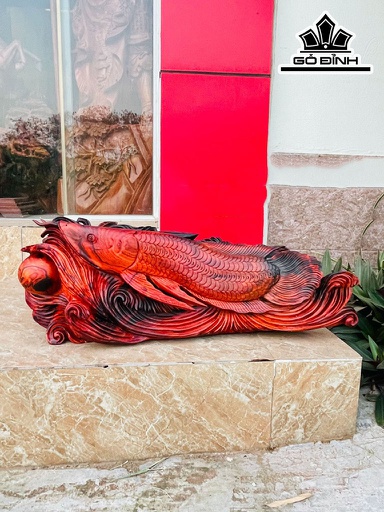 Tượng Cá Kim Long Gỗ Trắc Cao 22 Ngang 62 Sâu 12 (cm)