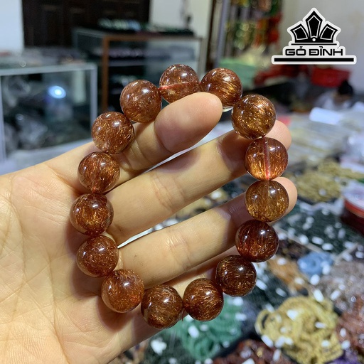 Vòng Tay Đá Thạch Anh Tóc Nâu Đường Kính Hạt 14 (mm)