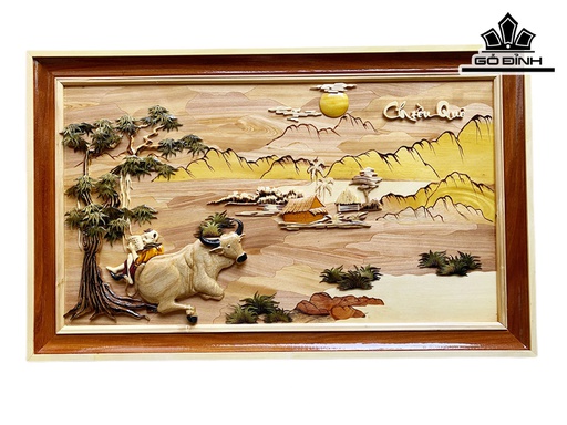 Tranh Chiều Quê Gỗ Ghép 3D Cao 59 Ngang 96 (cm)