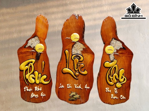 Tranh Phúc Lộc Thọ Gỗ Hương Cao 75 Ngang 30 (cm)