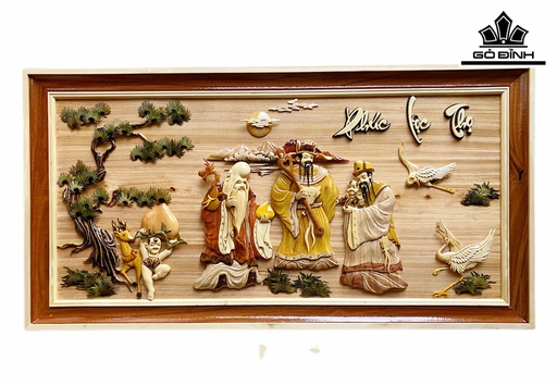 Tranh Phúc Lộc Thọ Gỗ Pơ Mu Cao 57 Ngang 111 Sâu 1,5 (cm)