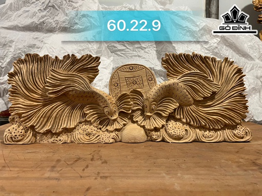 Tượng Cá Xiêm Gỗ Ngọc Am Ngang 60 Cao 22 Sâu 9 (cm)