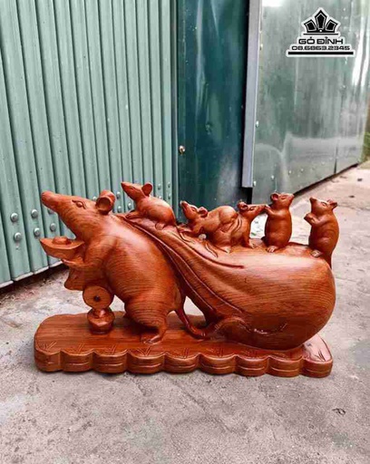 Tượng Chuột Kéo Bao Tiền Gỗ Hương  Dài 30 Cao 18 Dày 10 (cm)