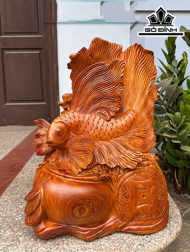 Tượng Cá Xiêm Gỗ Hương Cao 56 Ngang 42 Sâu 30 (cm)
