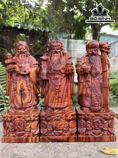 Tượng Phúc Lộc Thọ (Tam Đa) Gỗ Trắc Dây Cao 20 (cm)