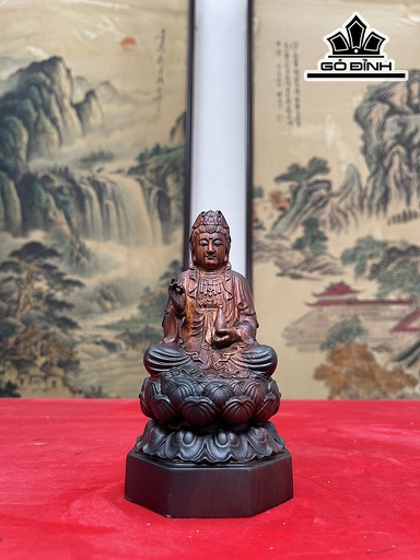 Tượng Phật Bà Quan Âm Gỗ Trắc Cao 15 Đường Kính 8,5 (cm)