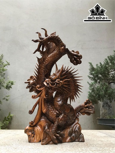 Tượng Rồng Phong Thủy Gỗ Bách Xanh Cao 70 Ngang 45 Sâu 16 (cm)