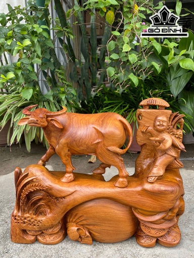 Tiểu Đồng Chăn Trâu Thổi Sáo Gỗ Hương Cao 30 Ngang 40 Sâu 14 (cm)