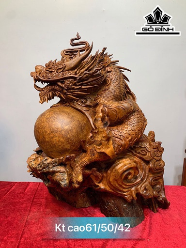 Tượng Rồng Phong Thủy Gỗ Nu Hương Cao 61 Ngang 50 Sâu 42 (cm)