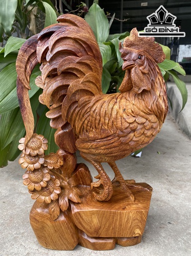 Tượng Gà Trống Gỗ Hương Cao 45 Ngang 28 Sâu 12 (cm)