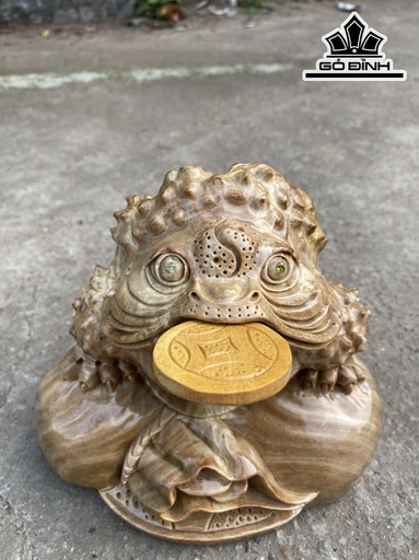 Tượng Thiềm Thừ Gỗ Nu Nghiến Ôm Đá Cao 16 Ngang 19 Sâu 15 (cm)