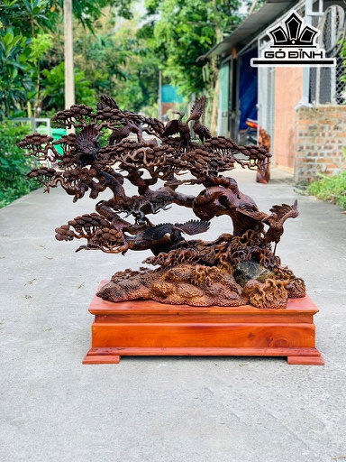 Tượng Lục Hạc Quần Tùng Gỗ Bách Xanh Cao 88 Ngang 96 Sâu 45 (cm)