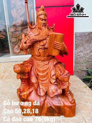 Tượng Quan Công Gỗ Hương Cao 50 Ngang 28 Sâu 18 (cm)