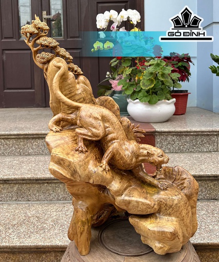 Tượng Báo Săn Mồi Gỗ Nu Kháo Cao 57 Ngang 42 Sâu 22 (cm)