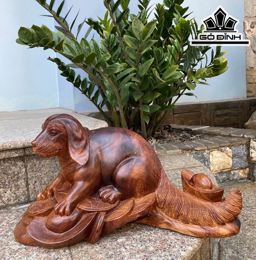 Tượng Chó Gỗ Cẩm Ngang 42 Cao 23 Sâu 20 (cm)