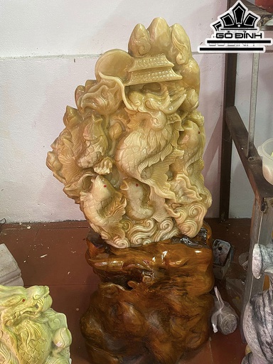 Tác Phẩm Cá Chép Vượt Vũ Môn Đá Canxit Cao 73 Ngang 58 (cm) 70kg