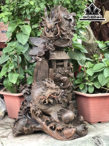 Tượng Cá Chép Vượt Long Môn Gỗ Trắc Cao 79 Ngang 45 Sâu 28 (cm)