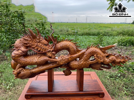 Tượng Nhất Long Quấn Bút Gỗ Cẩm Cao 48 Ngang 72 Sâu 13 (cm)