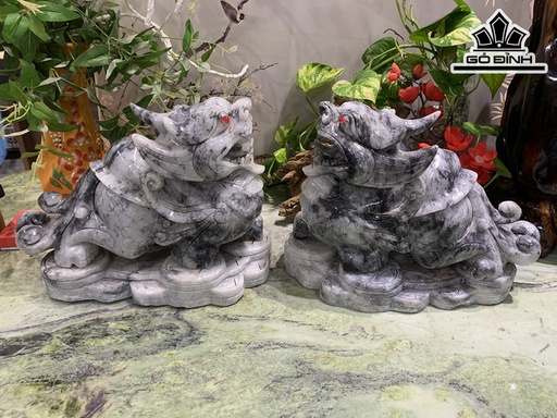 Cặp Tỳ Hưu Đá Ngọc Serpentine Cao 24 Rộng15 Dài 32 (cm) 21kg