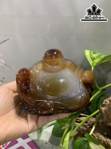 Cụ Di Lặc Đá Mã Não Cao 12 Ngang 8 Rộng  8,6 (cm) 0,92kg