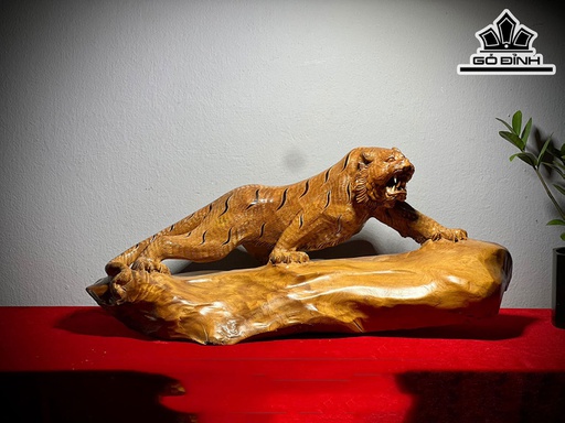 Tượng Hổ Phong Thủy Gỗ Bách Xanh Cao 27 Ngang 62 Sâu 26 (cm)