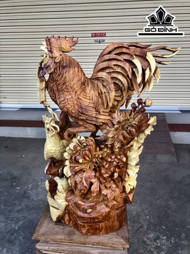 Tượng Gia Đình Gà Gỗ Hương Việt Cao 69 Ngang 50 Sâu 28 (cm)