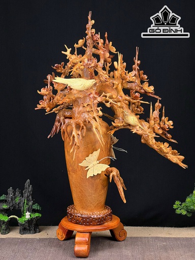 Bình Hoa Mai Gỗ Hương Cao 69 Ngang 48 Sâu 41 (cm)