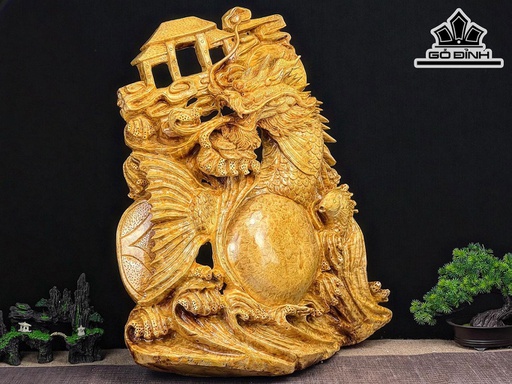 Tượng Cá Chép Hóa Rồng Gỗ Nu Kháo Cao 67 Ngang 55 Sâu 22 (cm)