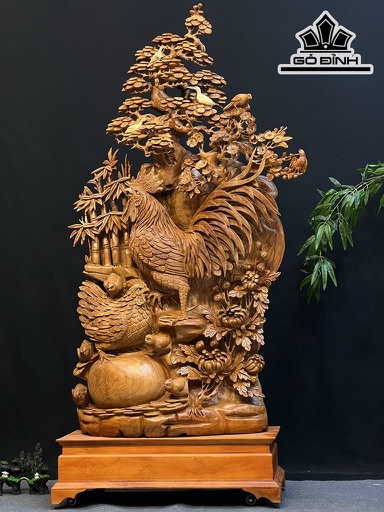 Tượng Gia Đình Gà Gỗ Hương Cao 162 Ngang 78 Sâu 35 (cm)
