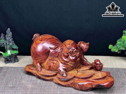 Tượng Heo Gỗ Cẩm Ngang 41 Cao 17 Sâu 18 (cm)
