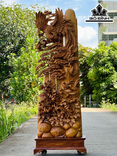 Tượng Ngũ Điểu Chiều Phụng Gỗ Ngọc Am Cao 148 Ngang 50 Sâu 23 (cm)