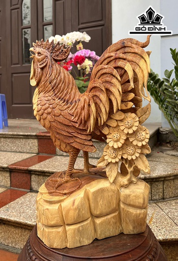 Tượng Gà Trống Gỗ Hương Cao 50 Ngang 34 Sâu 25 (cm)