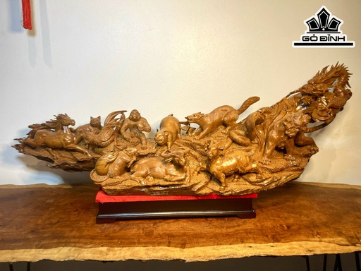 Bộ 12 Con Giáp Gỗ Bách Xanh Cao 38 Ngang 108 Sâu 22 (cm)