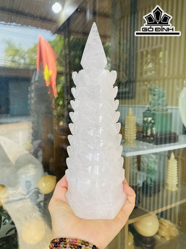 Tháp Văn Xương Đá Thạch Anh Trắng Cao 23,5 Ngang 8,6 (cm) 1,58kg