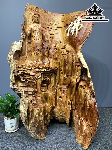 Tượng Phật Bà Quan Âm Gỗ Hương Cao 86 Ngang 55 Sâu 47 (cm)