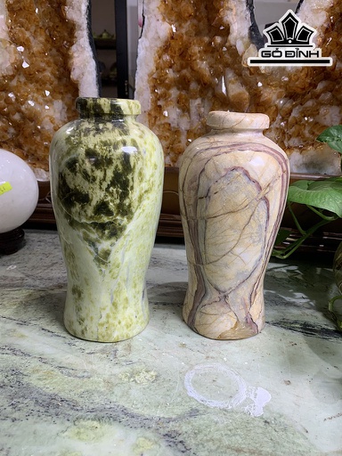 Cặp Lục Bình Đá Serpentine Cao 24 Ngang 11 (cm)